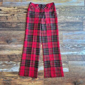 Vintage Tommy Hilfiger 100% Wool Red Tartan Plaid Straight Wide Leg Pants Lined